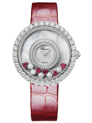 UK Luxury And Precious Chopard Happy Diamonds 204445-1006 Replica Watches With Red Leather Straps