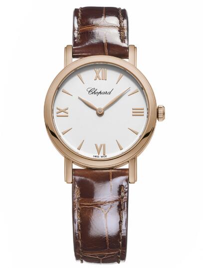 28MM UK Chopard Classic 127387-5201 Knockoff Swiss Watches With Shiny Brown Leather Straps For Cheap Sale