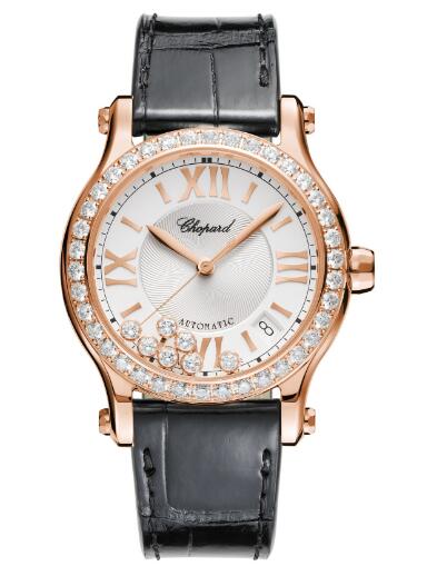 UK Noble Black Leather Straps Chopard Happy Diamonds 274808-5003 Fake Watches For Ladies