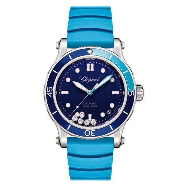 40MM Chopard Happy Diamonds Knockoff Watches With Blue Rubber Straps For UK Sale