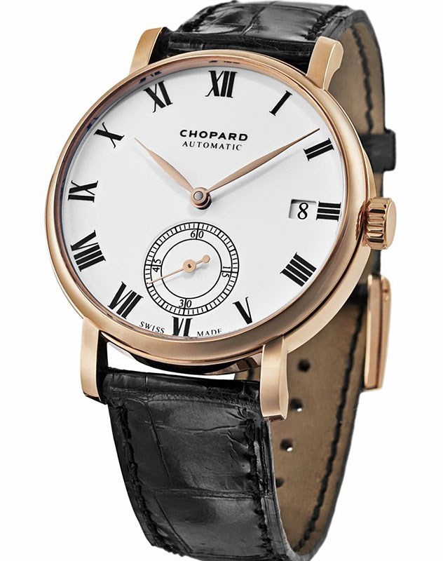The 38 mm fake Chopard Classic 161289-0001 watches have white dials.