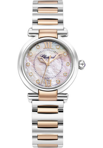 The female fake watch has pink mother-of-pearl dial.